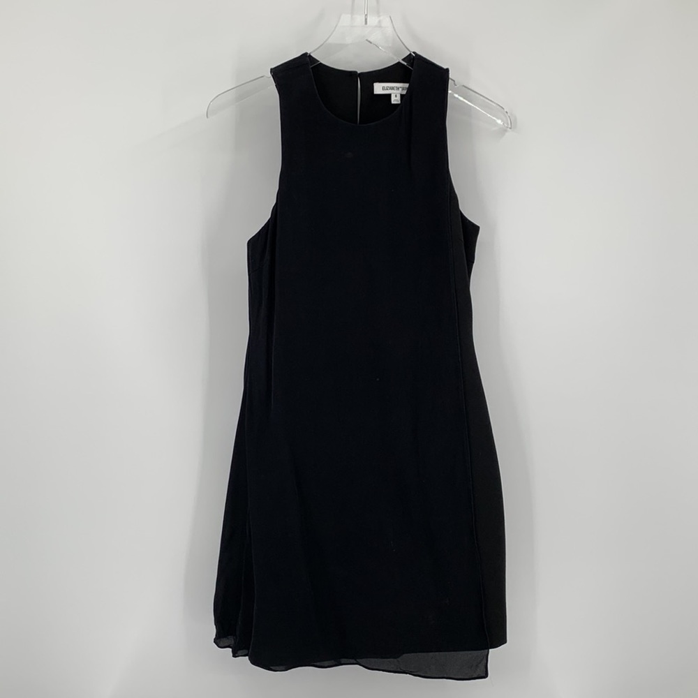 Elizabeth and James black shift dress chiffon drape sleeveless sheath 6